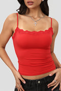Solid Lace Square Neck Fitted Cami