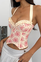 Sexy Ruffle Print Halter Bustier  Halter Top