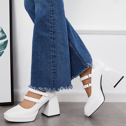 Platform Mary Jane Pumps Block Chunky Heel Ankle Strap Lolita Shoes