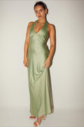 Elegant Solid V Neck Slim Maxi Dress