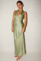 Elegant Solid V Neck Slim Maxi Dress