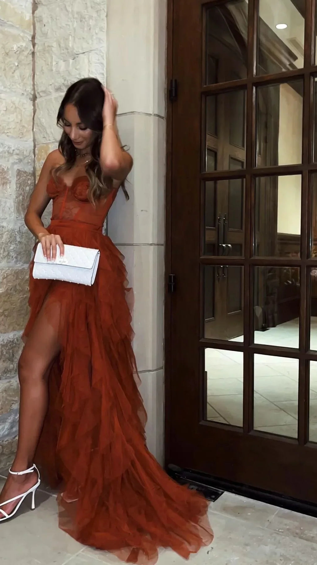 Herzausschnitt High-Low Gestuftes Abendkleid Tüll Langes Abend-Ballkleid