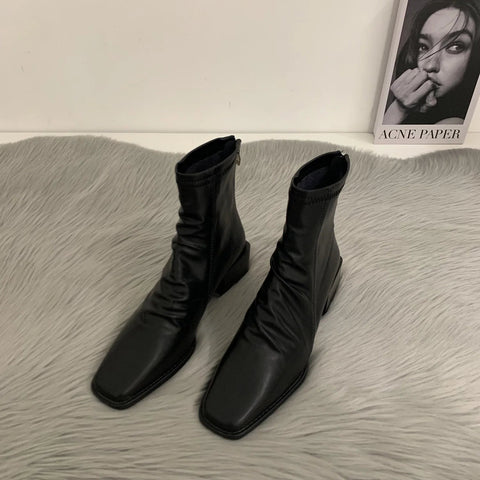 - High Heel Stiefel Damenschuhe Martinin Stiefel 2024 neue Winterstiefel quadratische Stiefeletten Chelsea Stiefeletten mit mittlerem Bein 