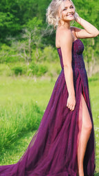 Strapless Beaded A-line Tulle Prom Dresses