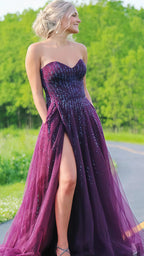 Strapless Beaded A-line Tulle Prom Dresses