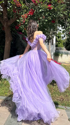 Tulle Evening Party Dresses A-Line Flowy Prom Dresses For Teens