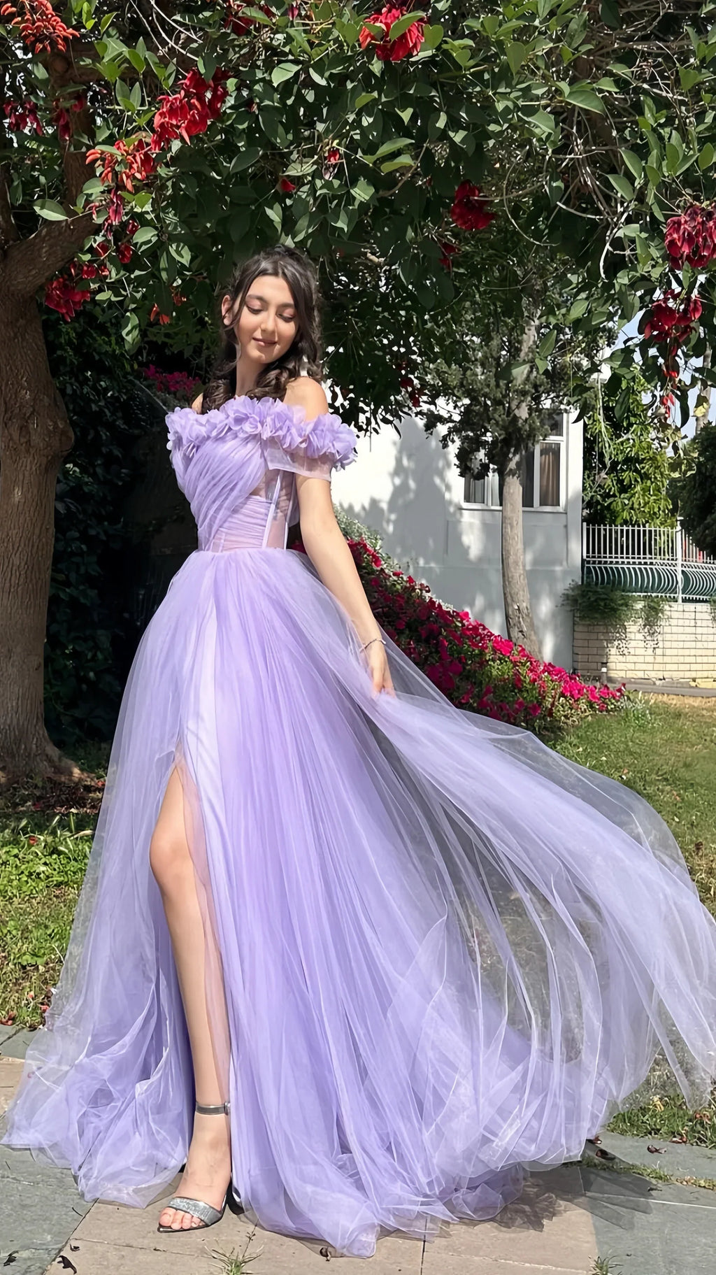 Tulle Evening Party Dresses A-Line Flowy Prom Dresses For Teens
