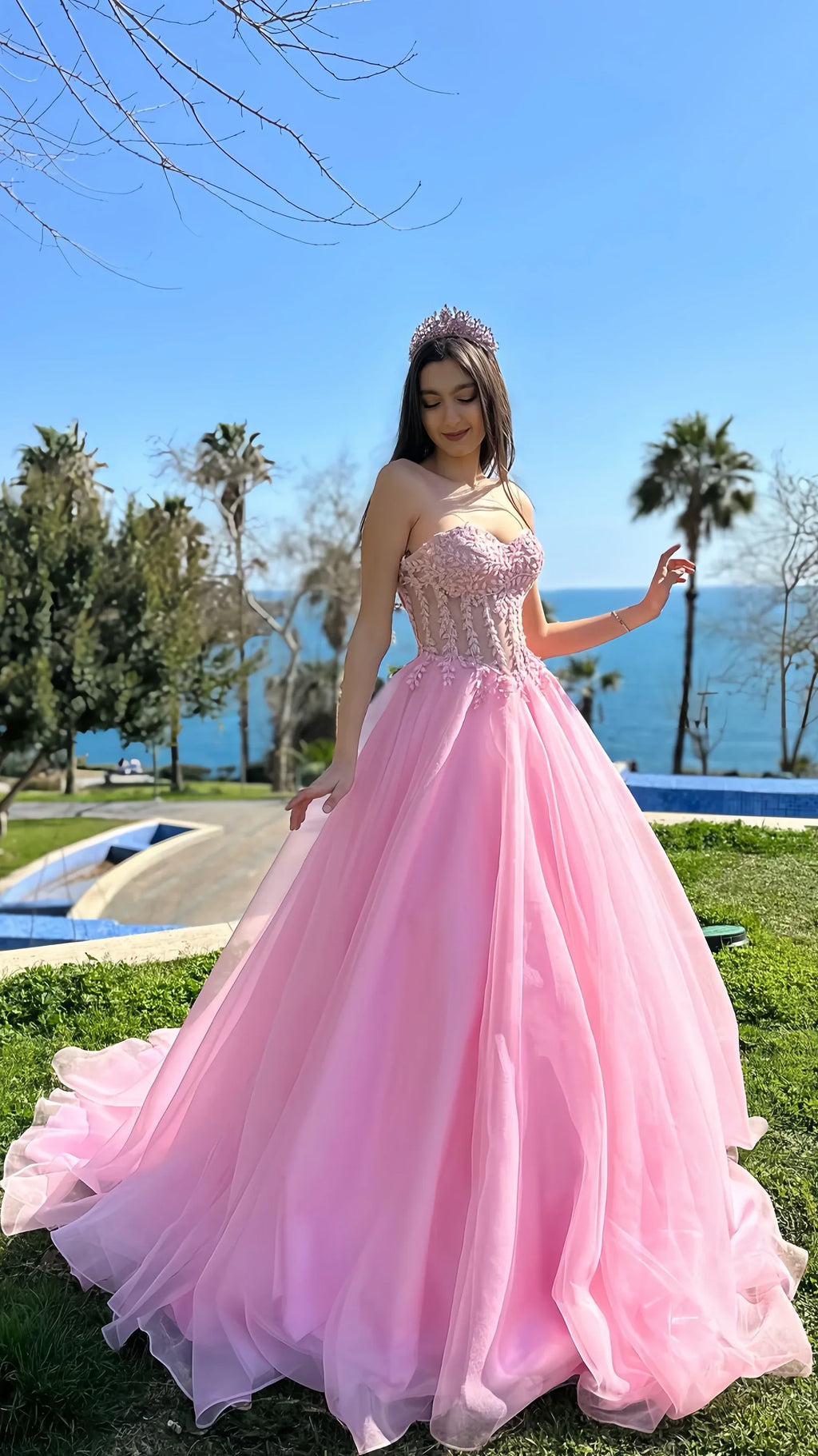 Vestidos de Noche de Fiesta de Apliques con Abertura en Línea A