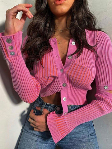 Taruxy Pink Single Breasted Sweater Women Knitted Cardigan 2022 Autumn Long Sleeve Slim High Street Pullvers Mujer Y2K Tops