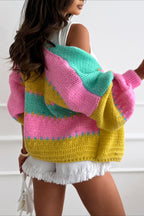 Lazy-Style Color-Block Loose Knit Cardigan