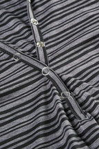 Hooded Striped Color Block Button V Neck Long Sleeve Blouse