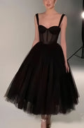 Vestido Midi de Tul Vestido de Fiesta Negro Vestidos Formales de Noche Corte A