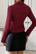 Lapel Buckle Flare Sleeve Long Sleeve Blouse