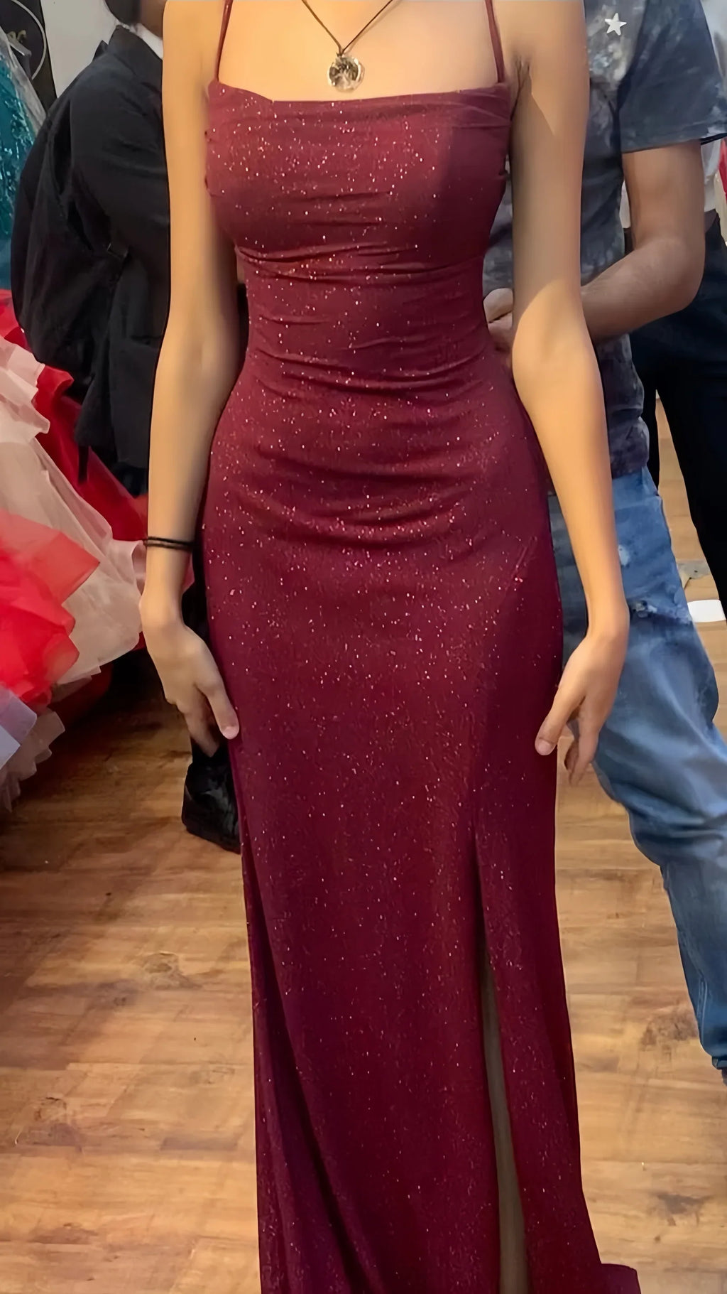 Glitzer Meerjungfrau geteiltes Abschlussballkleid