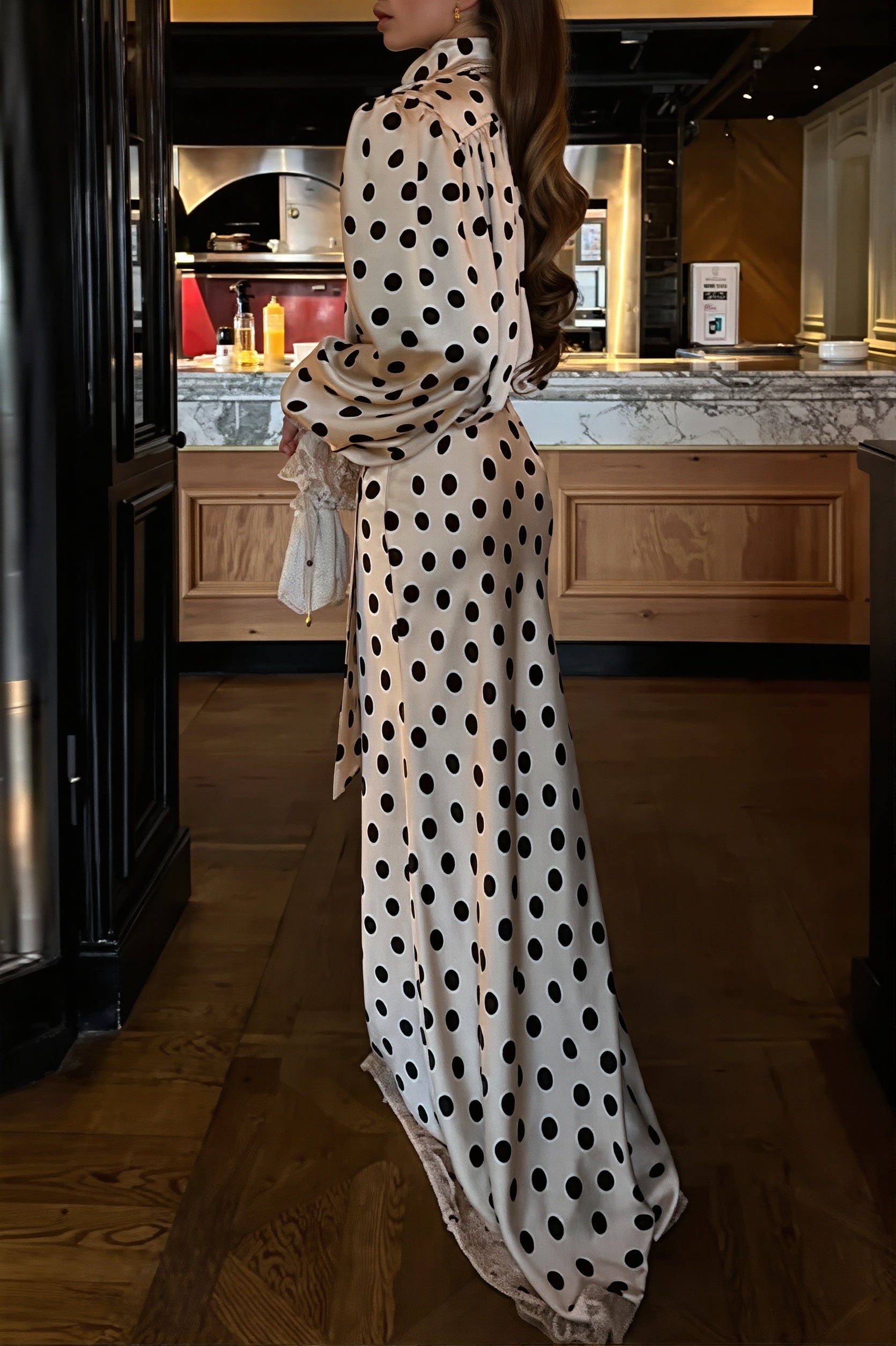 Vintage Polka Dot Sash Maxi Dress