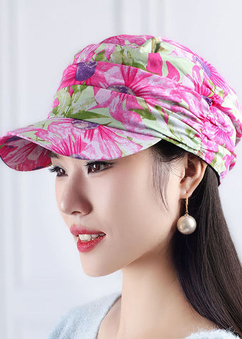 Gorra de béisbol arrugada con patchwork y estampado rosa DIY 