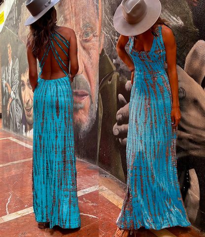 Vestido largo cruzado con espalda abierta y efecto tie-dye de Meridress (6 colores disponibles)
