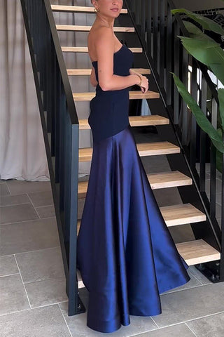 (En 5 colores) Vestido maxi de fiesta con vuelo y patchwork sin tirantes Meridress