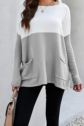 Meridress Color Block Knit Pullovers With Pockets