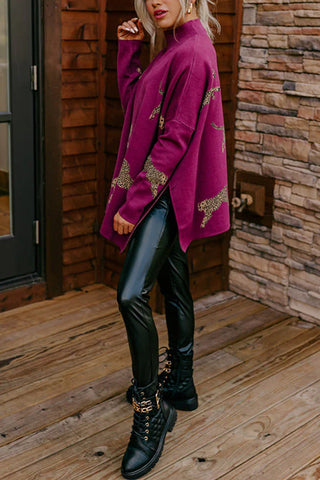 Suéter Meridress con cuello alto, abertura lateral y estampado de guepardo