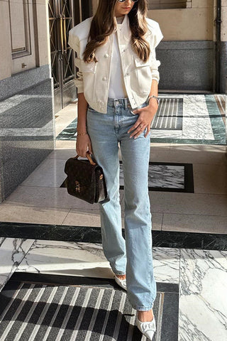 Meridress – Kurze Bomberjacke mit Knopfleiste und Taschen