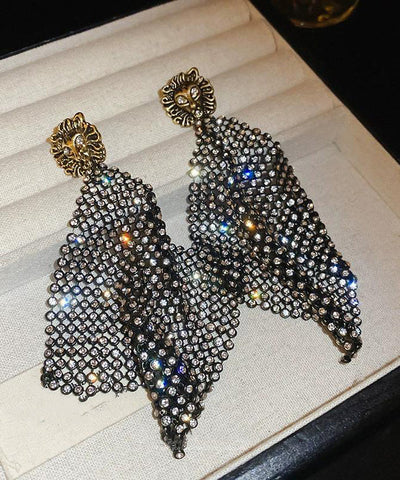 Classy Black Alloy Zircon Rhombus Hollow Out Drop Earrings