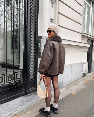 Damen Kleidung Pelz Langarm Kragen Doppelseitige Jacke Mantel Damen Mantel 