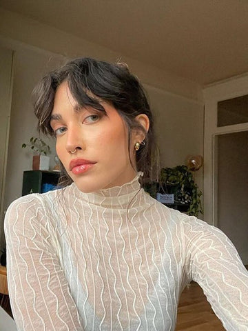 TARUXY Sheer See Through T-shirts Women Long Sleeve Turtleneck Slim Tshirt High Street Elastic Casual Basic Shirts Tee Y2K Tops