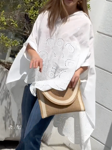 Cap Sleeve Loose Asymmetric Solid Color Lapel Collar Blouses&Shirts Tops