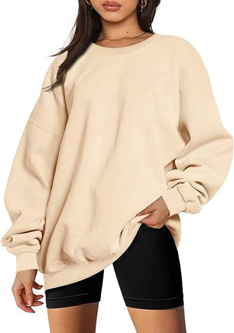 Women Clothing Round Neck Pullover Loose Casual Fleece Lined Oversized Sweater
