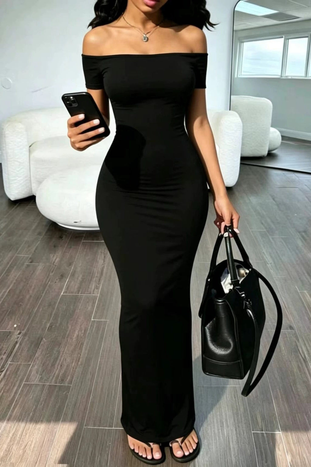 Off Shoulder Stretch Slim Sexy Bodycon Maxi Dress