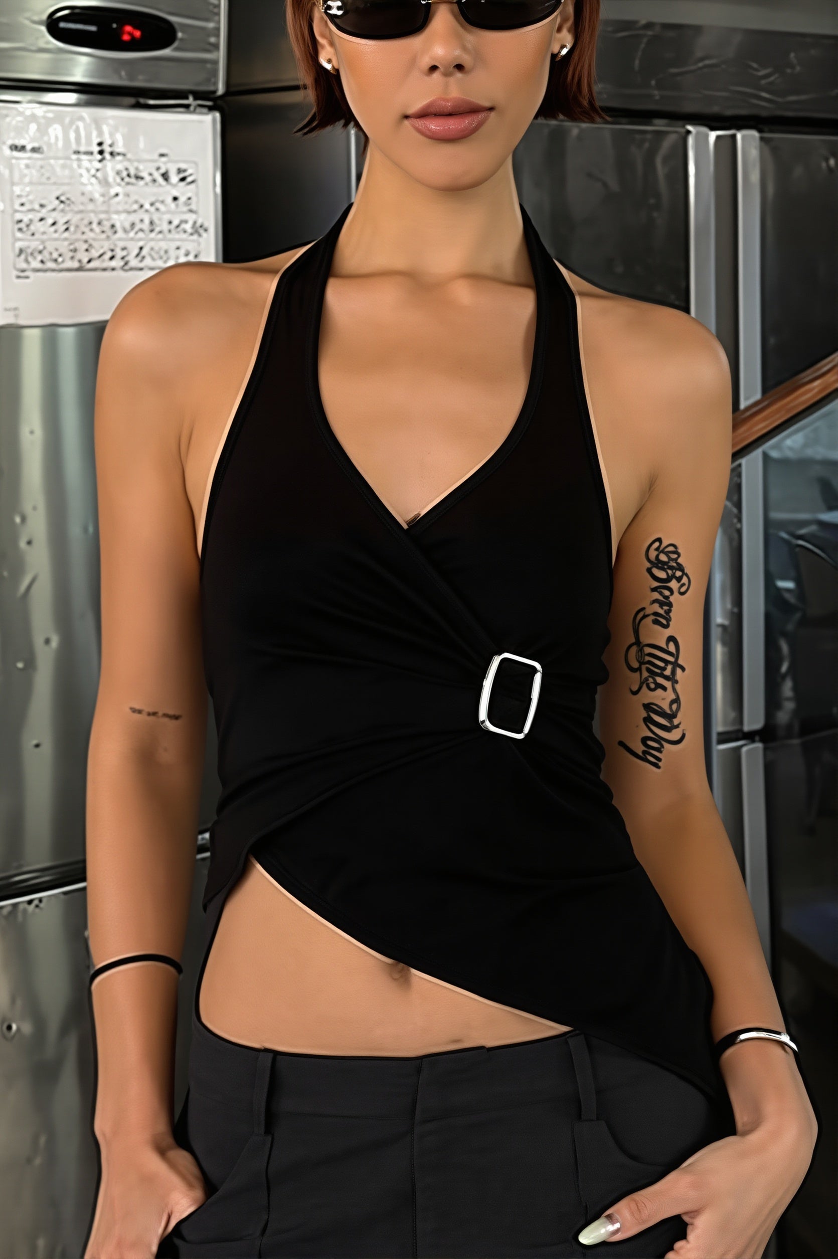Cross V Neck Sleeveless Halter Top