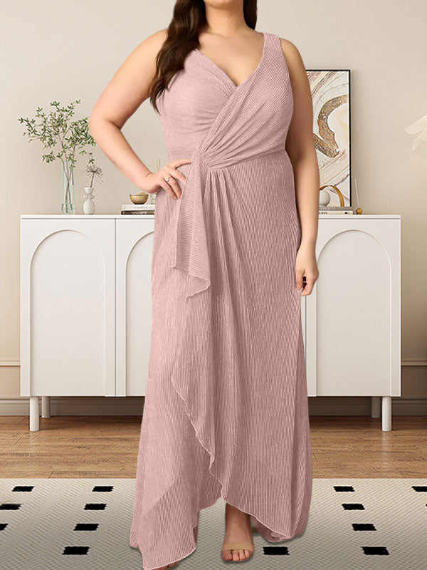 Vestido de malla metálica fruncida con escote en V y corte A
