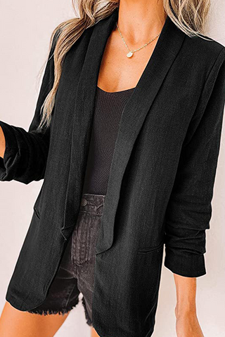 Elegante Oberbekleidung mit einfarbigem Patchwork-Umlegekragen und Taschen (12 Farben) 