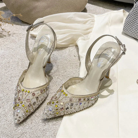 Sommer Neue Kristall Hochzeit Schuhe High Heels Dünne Fersen frauen Design Sinn Temperament und Wasser Diamant 