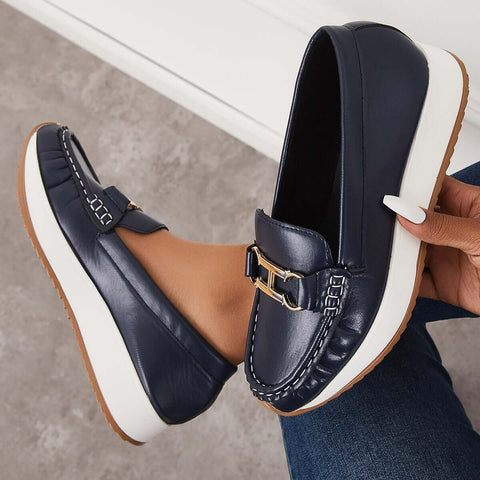Mocasines de plataforma cómodos e informales, zapatos náuticos planos sin cordones 