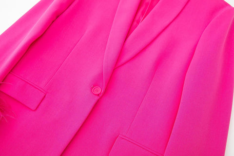 Conjunto de chaqueta y pantalón recto con decoración de plumas salvajes para mujer de otoño 