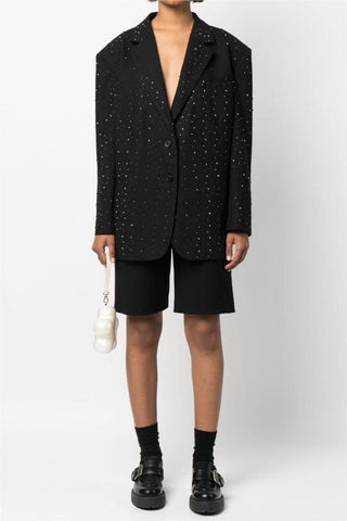 Rhinestone Solid Long Sleeve Blazer