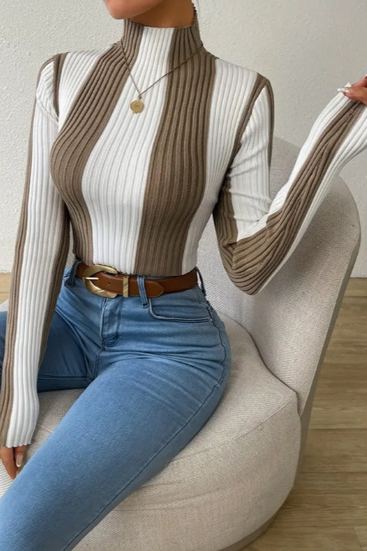 Classic Black White Vertical Stripe Knit Top