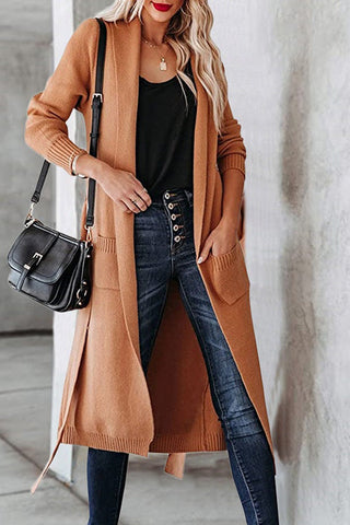 Chaqueta tipo cárdigan de punto con solapa y lazo 