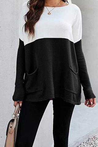 Meridress Color Block Knit Pullovers With Pockets