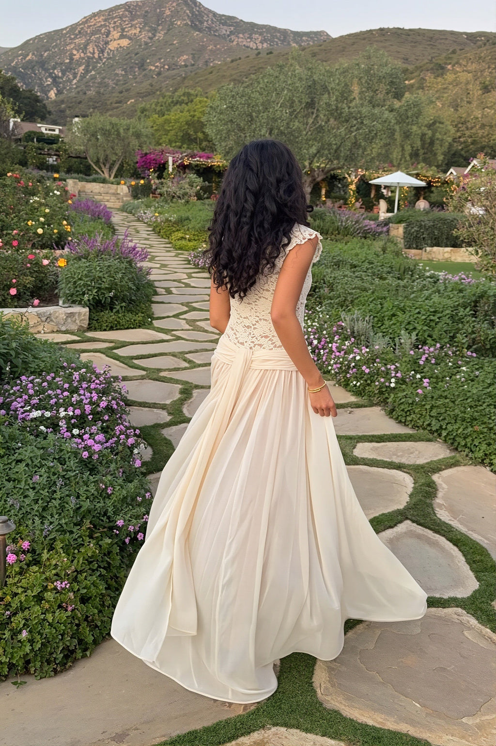 Sheer Lace V Neck Elegant Maxi Dress