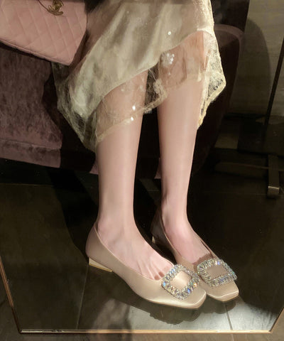 Fashion Zircon Sequined Flats Silver Cowhide Leather