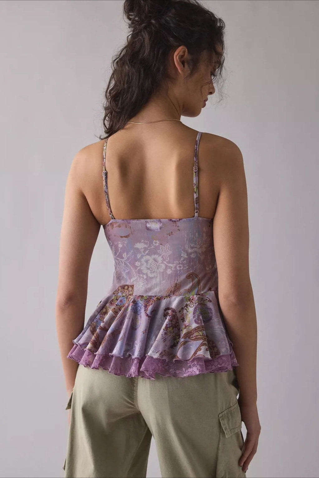 Retro Lace Mesh Splice Floral Cami Top