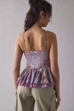 Retro Lace Mesh Splice Floral Cami Top
