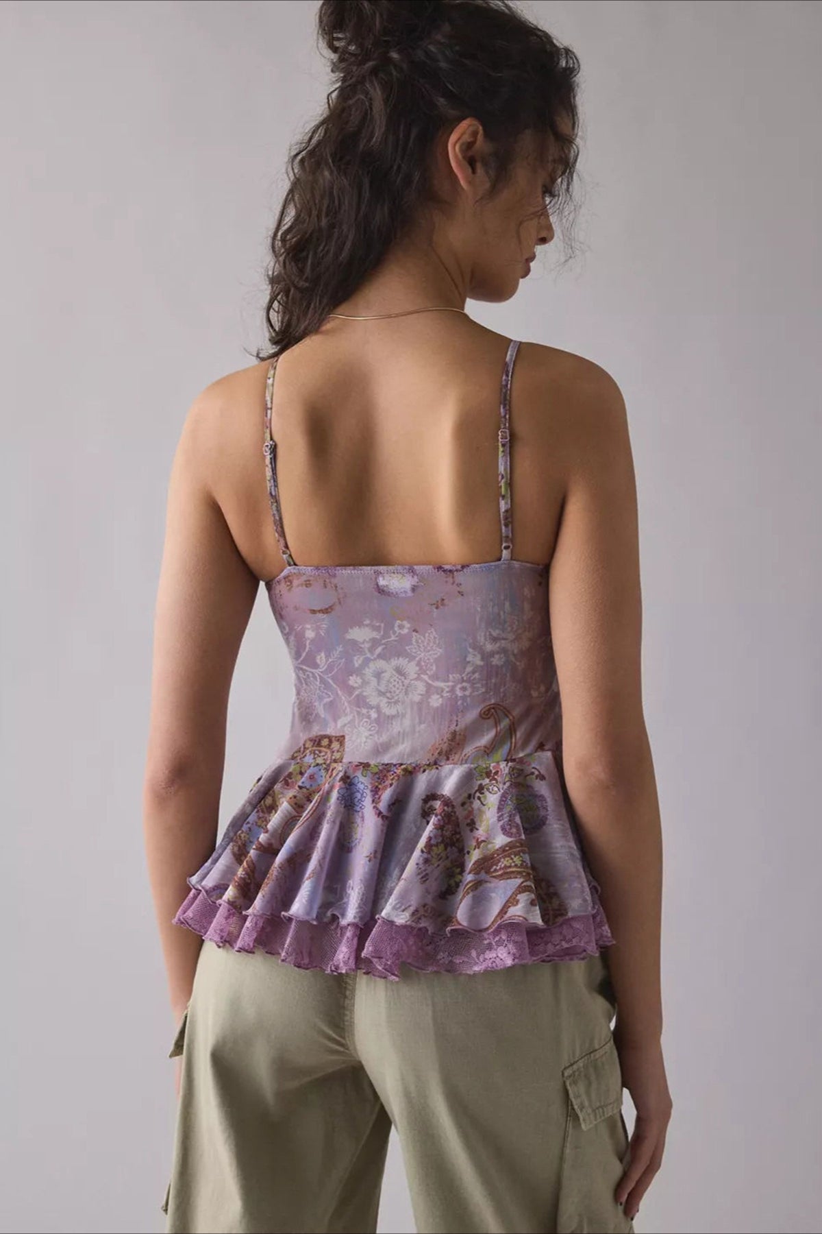 Retro Lace Mesh Splice Floral Cami Top