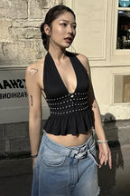 Sexy Deep V Cut Out Backless Halter Bodycon Fit Halter Top