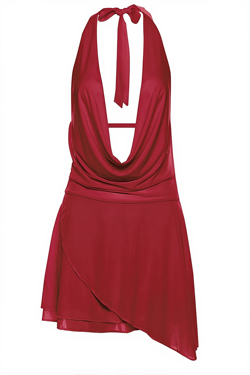 Solid Deep V Halter Backless Mini Dress