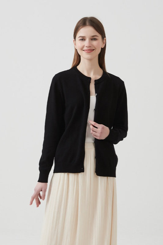 Cotton Crew-Neck Lightweight Knit Outerwear Cardigan