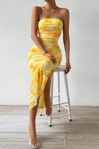 Slim Mesh Print Slit Maxi Dress